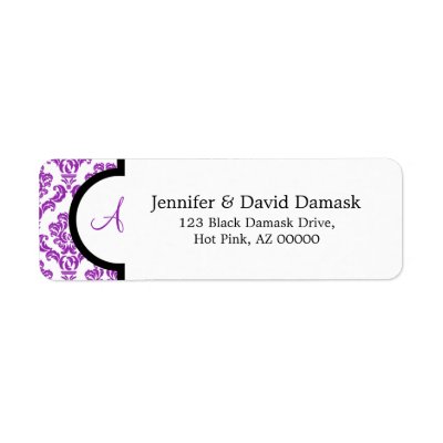 Monogram A Purple Damask Address Labels