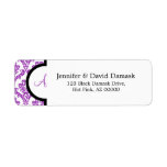 Monogram A Purple Damask Address Labels