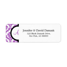 Monogram A Purple Damask Address Labels