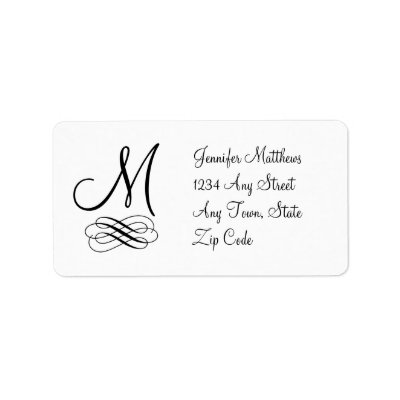 Monogram Address Labels Black and White Swirls