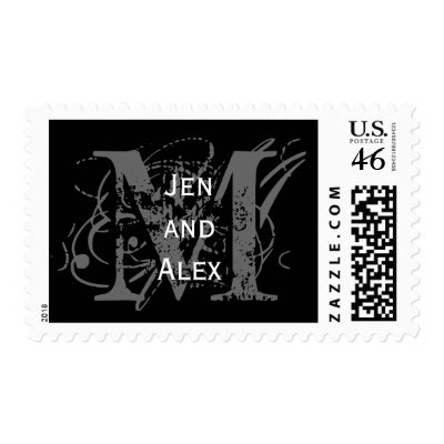 Monogram and First Names Artistic Black Stamp
