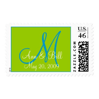 Monogram and First Names Postage Green and Blue
