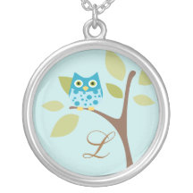 Monogram and Owl, Aqua Custom Necklace