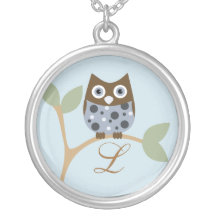 Monogram and Owl, Blue Pendants