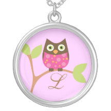 Monogram and Owl, Bright Pink Pendants