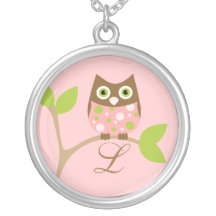 Monogram and Owl, Pink Pendants