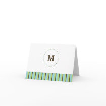 Monogram and Stripes Blank Card-turquoise