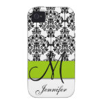Monogram Apple Green Black White Floral Damask Vibe iPhone 4 Case