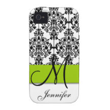 Monogram Apple Green Black White Floral Damask Vibe iPhone 4 Case