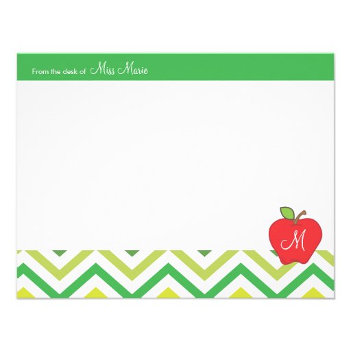 Monogram Apple Teachers Flat Note Card Announcement