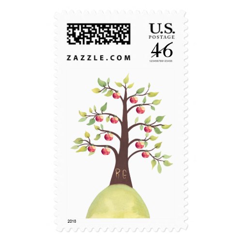 Monogram Apple Tree Wedding Postage Stamp stamp