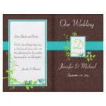 Monogram Aqua Brown Green Floral Wedding Program Custom Flyer