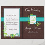 Monogram Aqua Brown Green Floral Wedding Program Custom Flyer