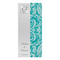 Monogram Aqua Damask Wedding Program Invitation