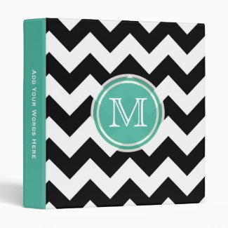 Monogram: Aqua Green, Black & White Chevron Binder