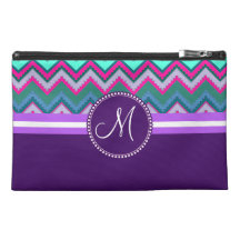 Monogram Aqua Teal Blue Pink Tribal Chevron Zigzag Travel Accessory Bags