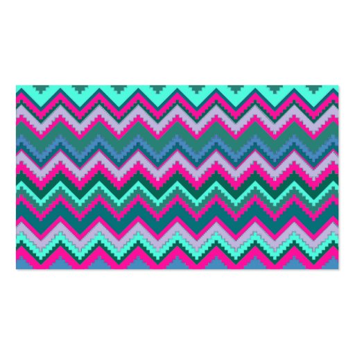 Monogram Aqua Teal Blue Pink Tribal Chevron Zigzag Business Cards (back side)
