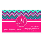 Monogram Aqua Teal Blue Pink Tribal Chevron Zigzag Business Cards