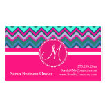 Monogram Aqua Teal Blue Pink Tribal Chevron Zigzag Business Cards