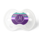 Monogram Aqua Teal Blue Pink Tribal Chevron Zigzag Baby Pacifiers