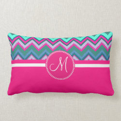 Monogram Aqua Teal Blue Pink Tribal Chevron Zigzag Pillows