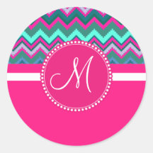 Monogram Aqua Teal Blue Pink Tribal Chevron Zigzag Stickers
