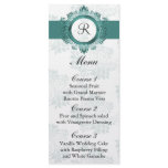 monogram aqua wedding menu custom rack cards