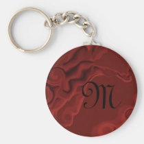 Monogram Artistic Red & Black Swirl Keychain
