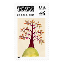 Monogram Autumn Fall Tree Wedding Postage Stamp