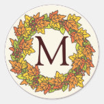 Monogram Autumn Wreath of Leaves Seal Stickers