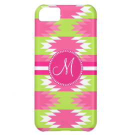 Monogram Aztec Andes Tribal Hot Pink Lime Green iPhone 5C Cases