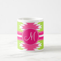 Monogram Aztec Andes Tribal Hot Pink Lime Green Mug