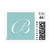 Monogram B Custom Wedding Blue White Postage