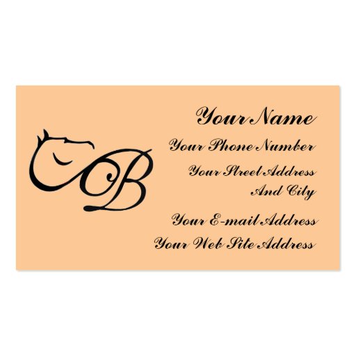 Monogram B  Horse Equestrian Classic Business Card (front side)
