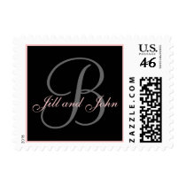 Monogram B Names Wedding Postage Stamps Black Pink