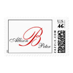 Monogram B Wedding Elegant Red White Postage