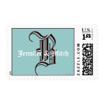 Monogram B Wedding Names Aqua Espresso Postage