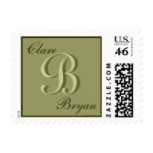 Monogram B Wedding Olive Bride Groom Names Stamp