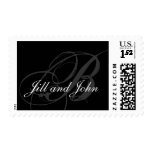Monogram B Wedding Stamp with Names Grey Black