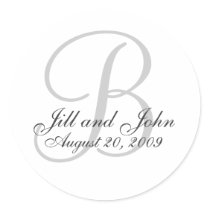 Monogram B Wedding White Bride Groom Seal Sticker