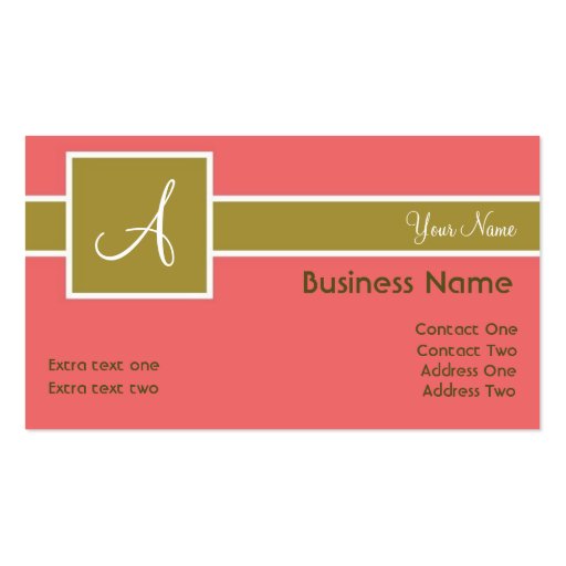 Monogram Band Salmon & Sage Business Cards (front side)