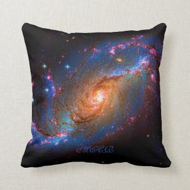 Monogram Barred Spiral Galaxy NGC 1672 Throw Pillow