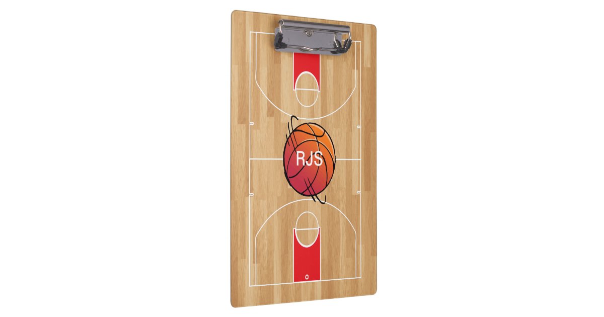 Monogram Basketball on Basketball Court Clipboard Zazzle
