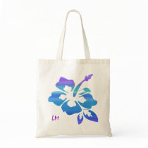 Monogram Beach Bag Hibiscus Flower Blue Purple
