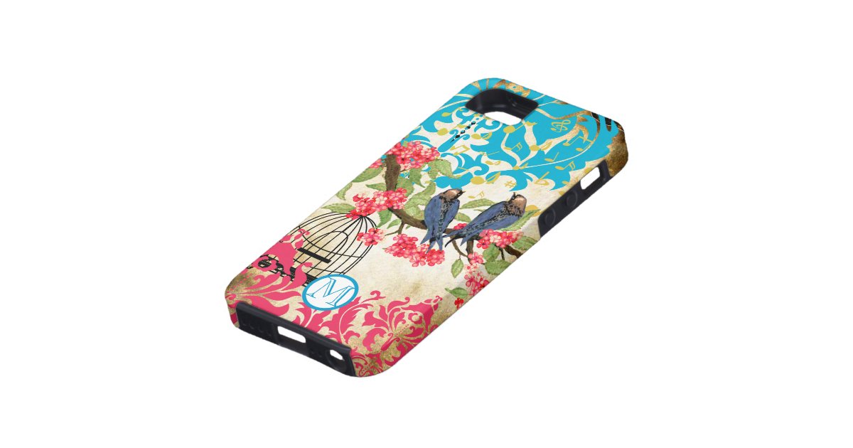Monogram Birdcage Bird Damask iPhone Case Zazzle