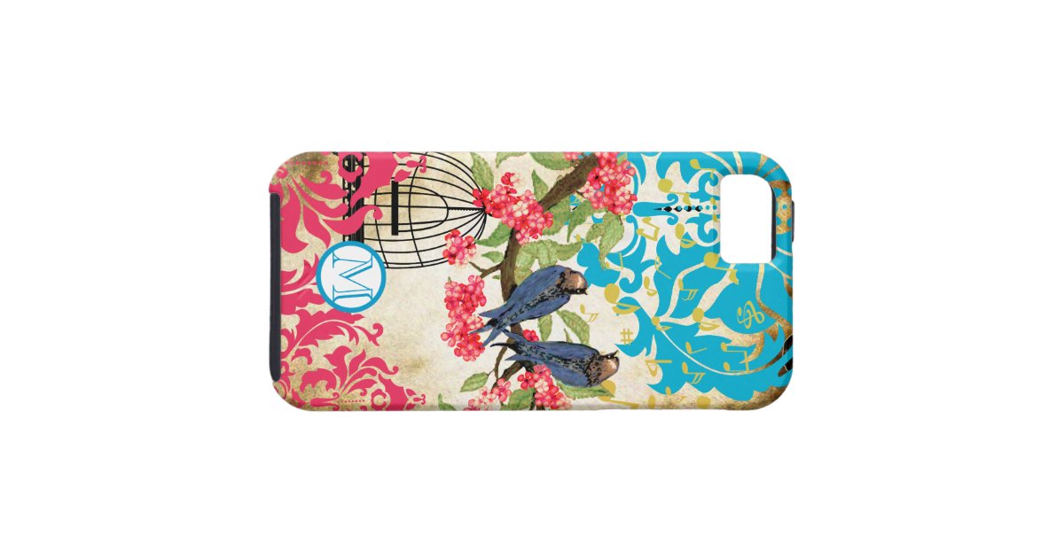 Monogram Birdcage Bird Damask iPhone Case Zazzle