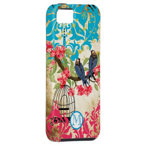 Monogram Birdcage Bird Damask iPhone Case Zazzle