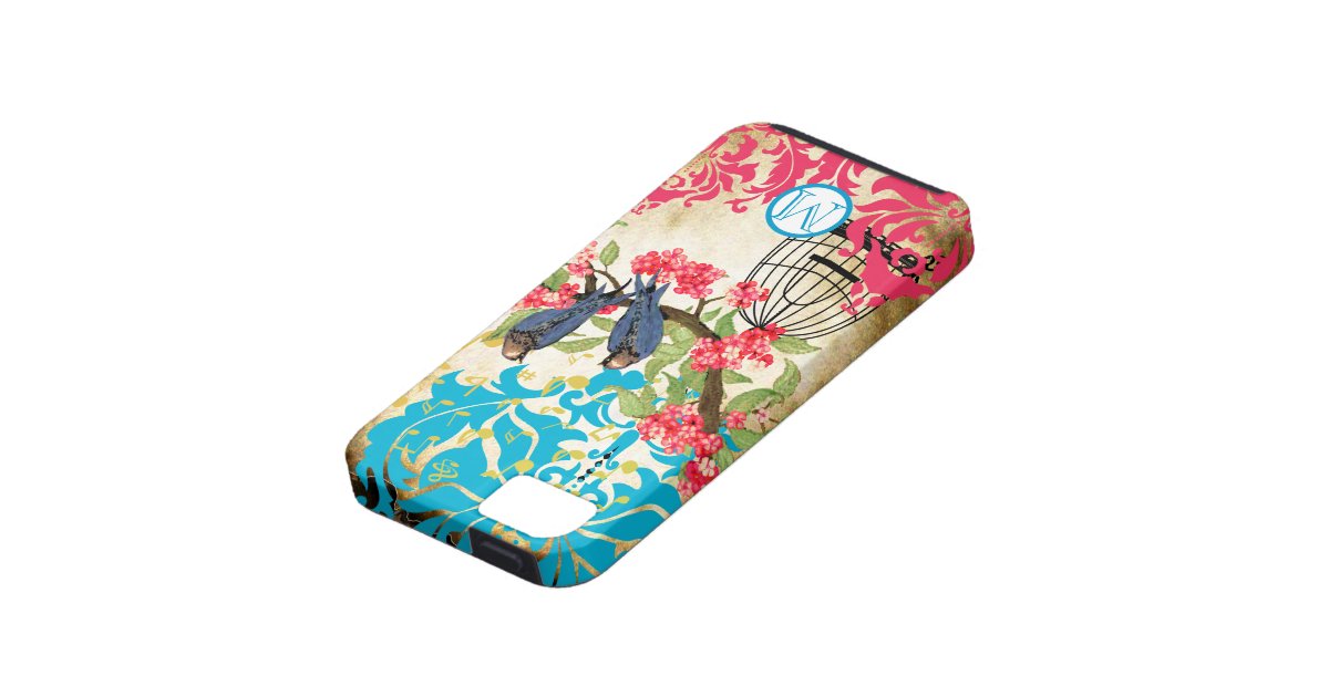 Monogram Birdcage Bird Damask iPhone Case Zazzle