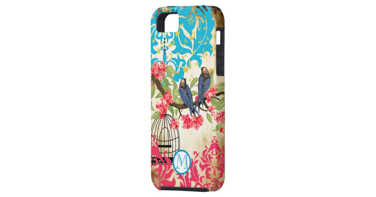 Monogram Birdcage Bird Damask iPhone Case Zazzle