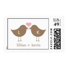 Monogram Birds Postage Stamp - Pink/Brown Postage